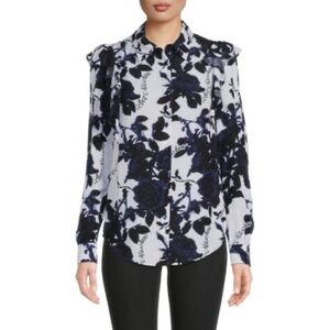 LOVE MOSCHINO Rose Button Down Shirt Top‎ Ruffled Floral Romantic Euro 40 US 4